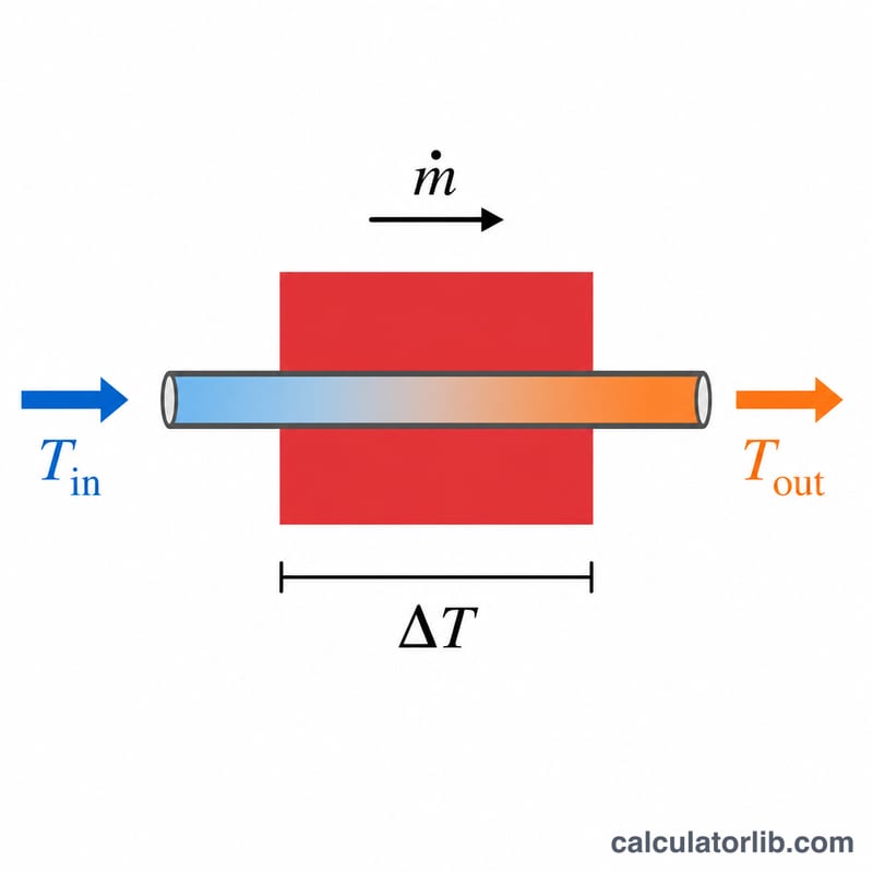 Схема с температурами на входе и выходе нагретого блока при массовом расходе