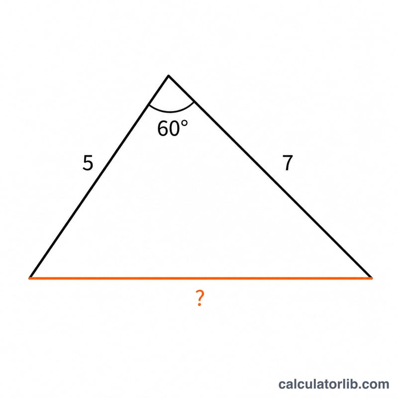 Example triangle with sides 5 and 7 and a 60 degree included angle