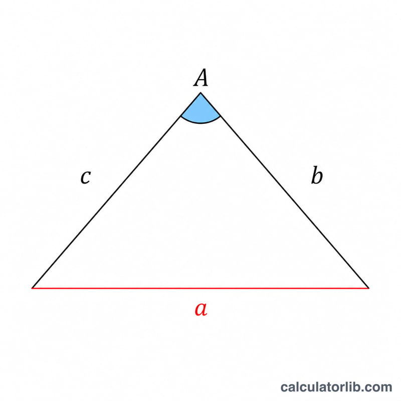 Triangle highlighting angle A with sides b and c adjacent and side a opposite