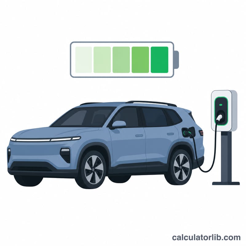 Electric SUV plugged into a charging station with a battery filling up