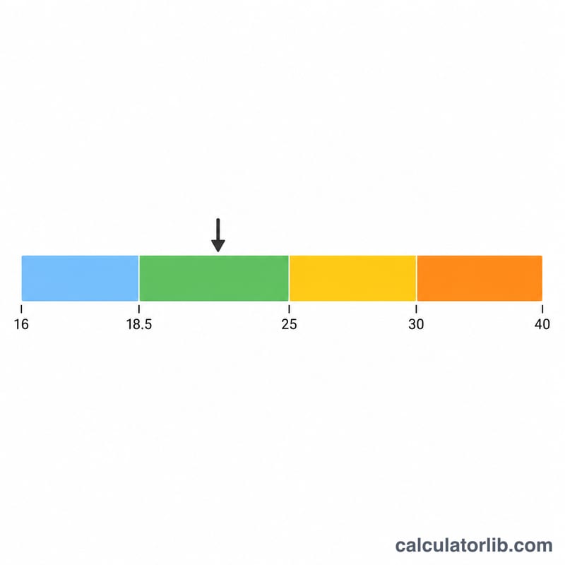 Color-coded BMI category bar with a marker on the healthy range