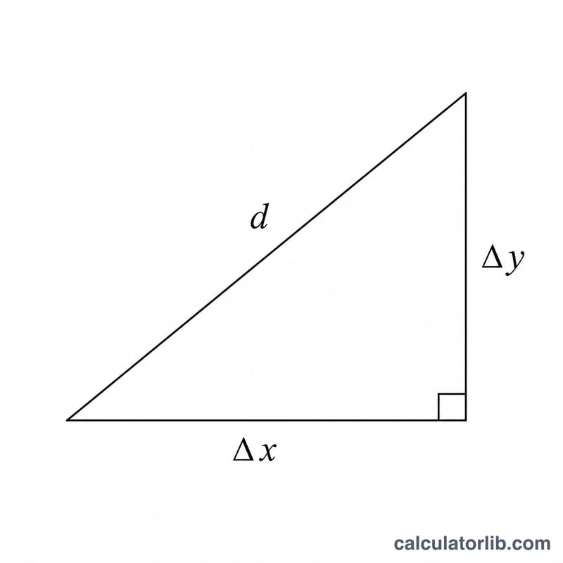 Right triangle showing horizontal and vertical differences with the distance as hypotenuse