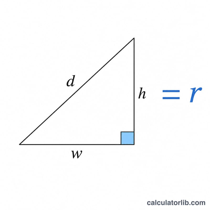 Right triangle formed by width, height and diagonal with aspect ratio annotation