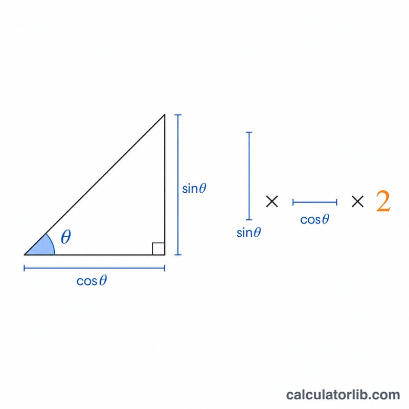 Right triangle showing sine and cosine of theta combined in the double angle formula