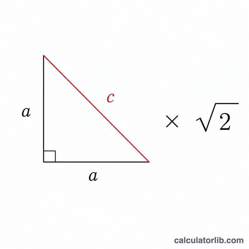 Diagram showing hypotenuse equals leg times square root of two