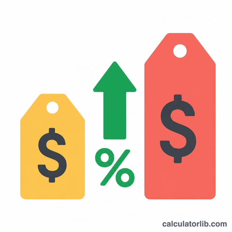 Two price tags with an upward arrow and percent symbol illustrating a stock gain