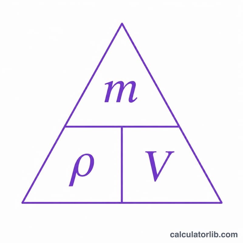 Triangle diagram with mass on top, density and volume on the bottom showing the relationship