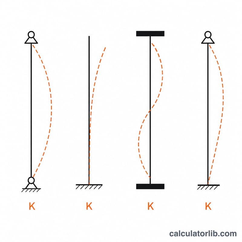 Bốn cột với các điều kiện liên kết đầu khác nhau cùng hệ số chiều dài hữu hiệu