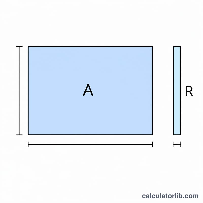 Diagram showing roof footprint area as a rectangle with width and length and rainfall depth