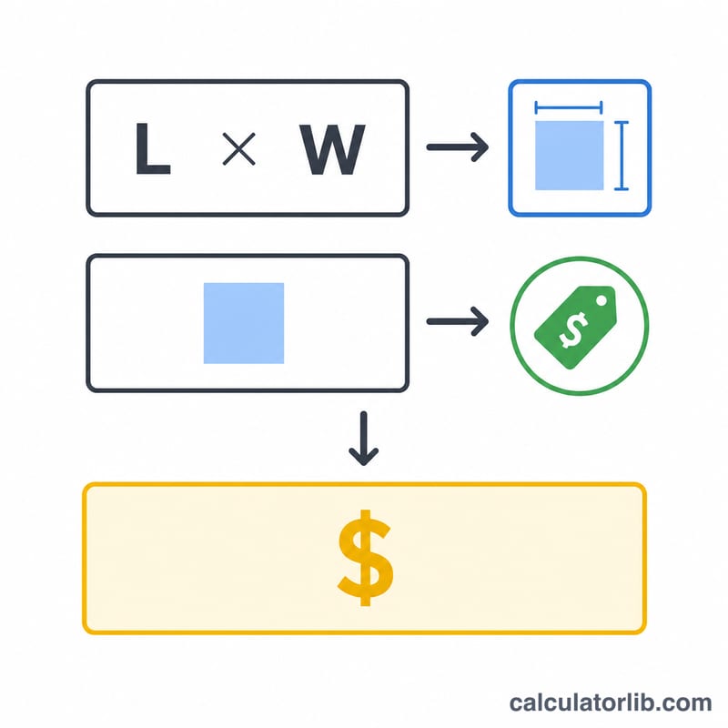 Flow from room dimensions to area to price to total cost