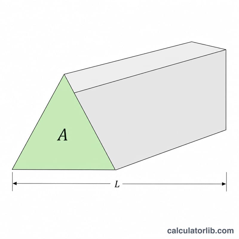 Triangular prism showing triangular cross-section area and length