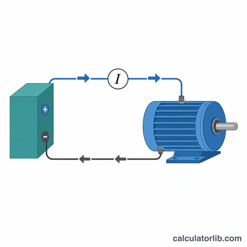 Simple electric motor connected to a power supply with current flowing