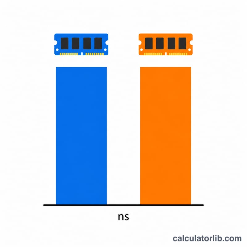 Bar comparison of true latency in nanoseconds between a DDR4 and DDR5 memory module