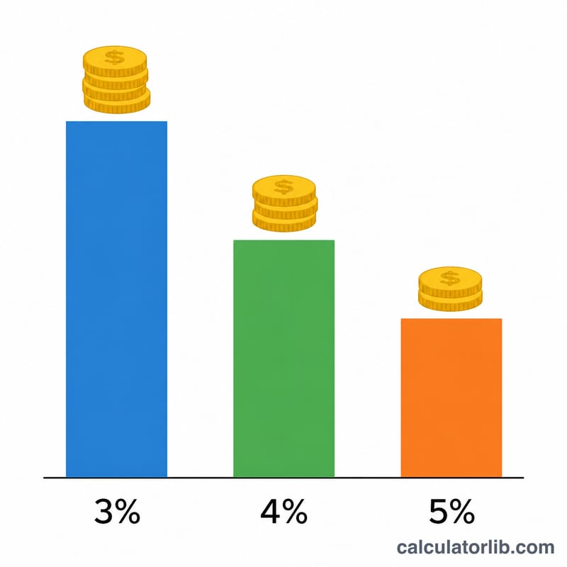 Bar comparison of required nest egg size at different safe withdrawal rates for the same monthly income
