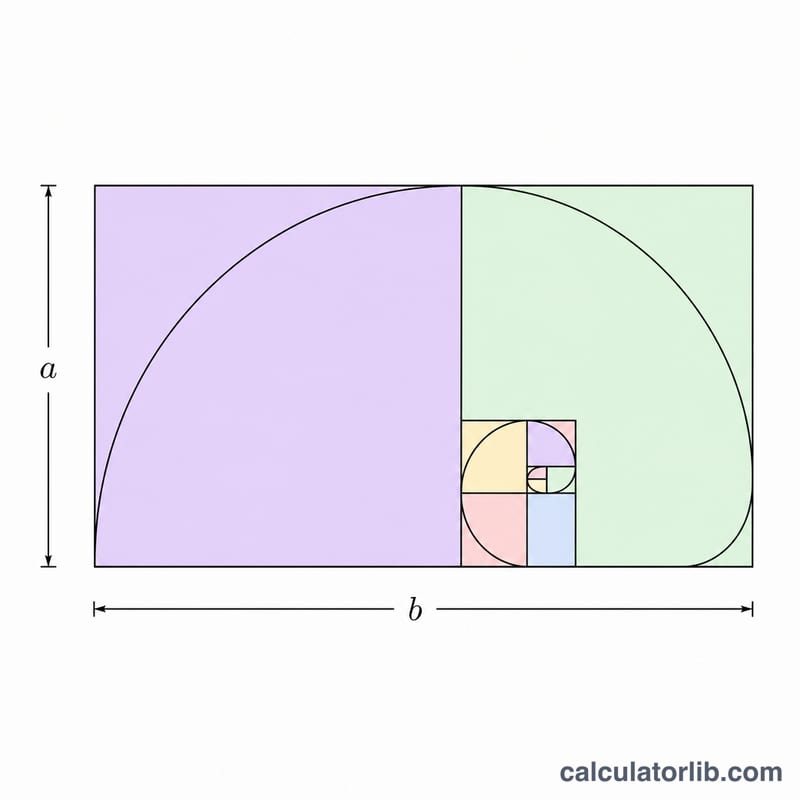 A golden rectangle with long side and short side, containing an inscribed square and golden spiral.