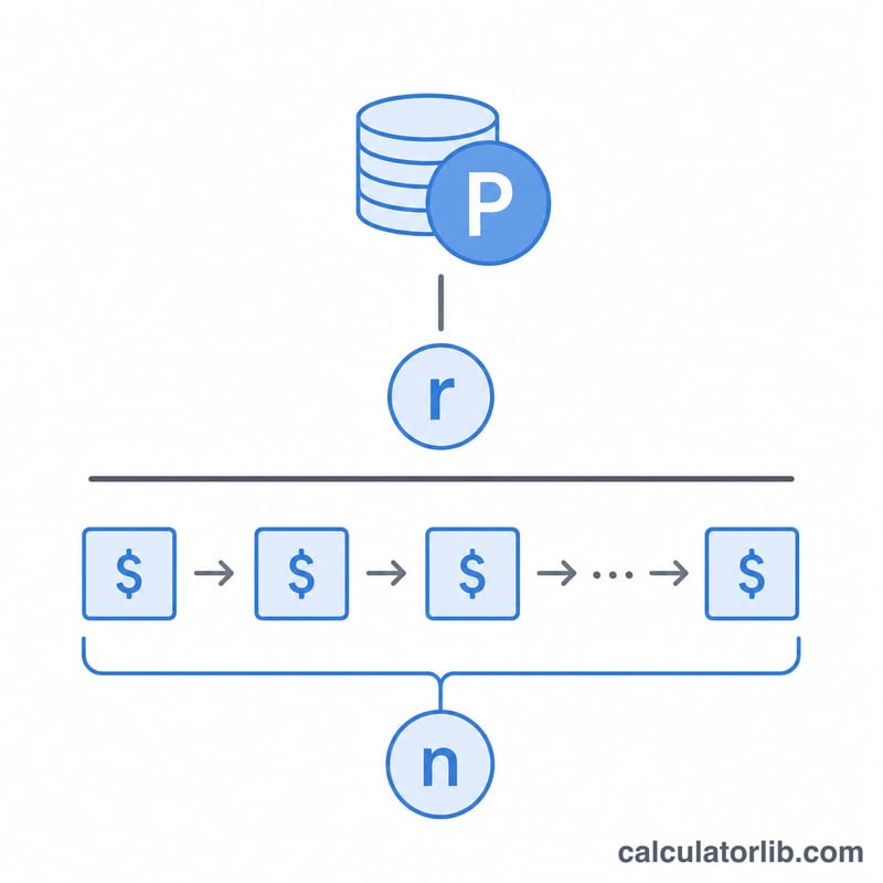 Diagram of the loan payment formula components: principal, rate, number of payments