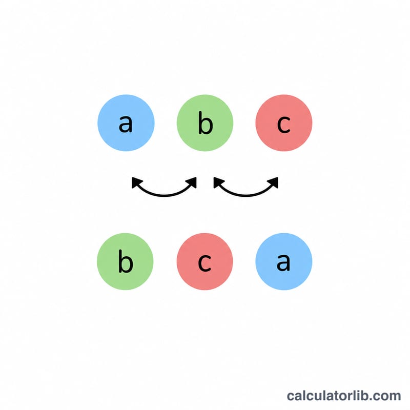 Flat tree-like diagram illustrating swaps transforming one ordering of three elements into another
