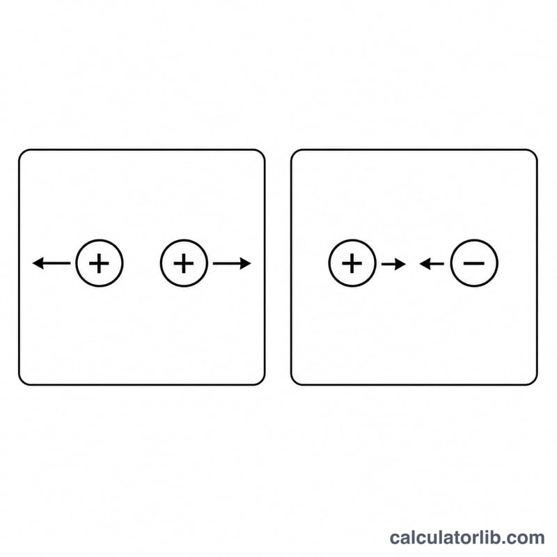 Diagram showing attractive force between opposite charges and repulsive force between like charges