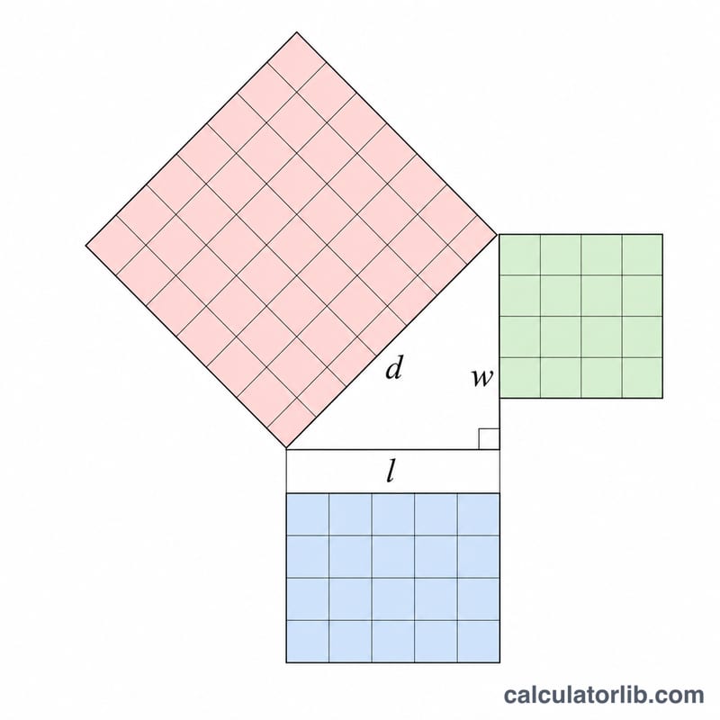 Right triangle formed by half a rectangle illustrating the Pythagorean theorem