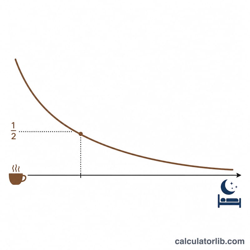 Caffeine level decay curve from a coffee cup down toward bedtime