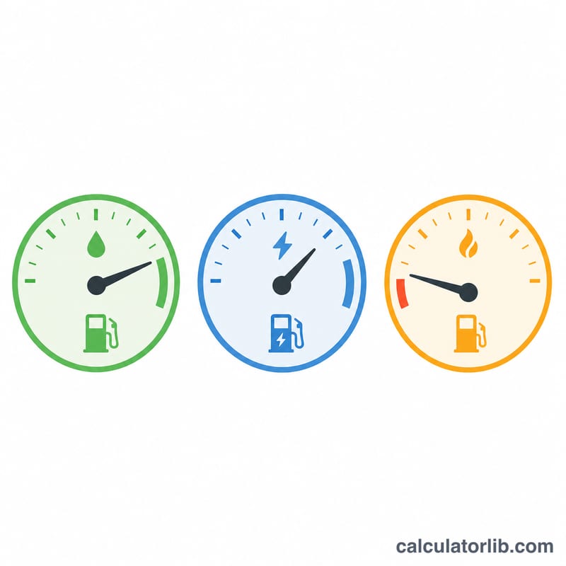 Ba đồng hồ so sánh các giá trị tương đương MPG, L/100km và km/L