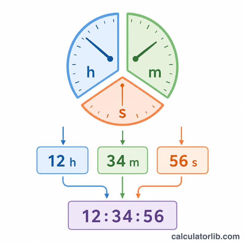 Horas, minutos y segundos combinándose en un solo tiempo total