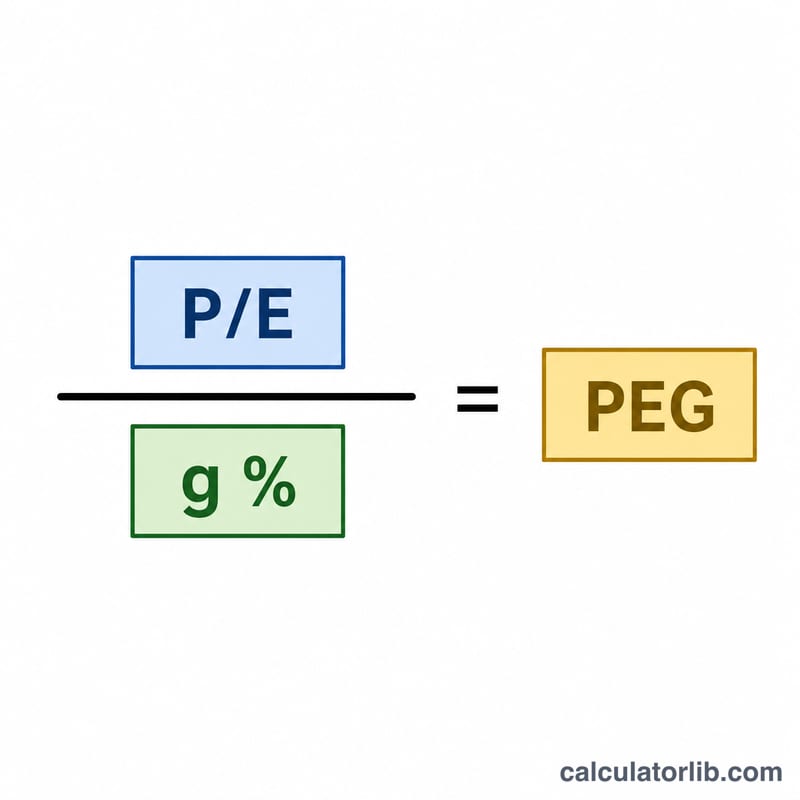 Diagram of PEG formula as a fraction with P/E over EPS growth rate