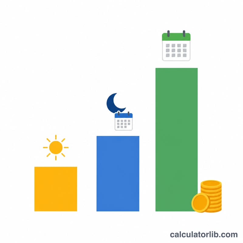 Bar chart comparing daily, monthly and yearly electricity usage scaling up