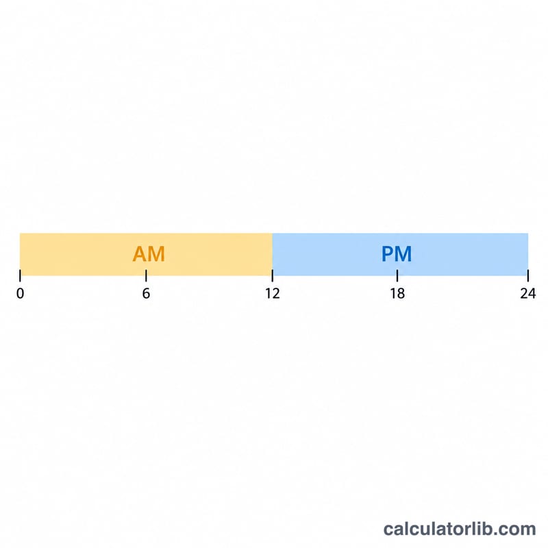Day timeline split into AM and PM halves at the 12 mark