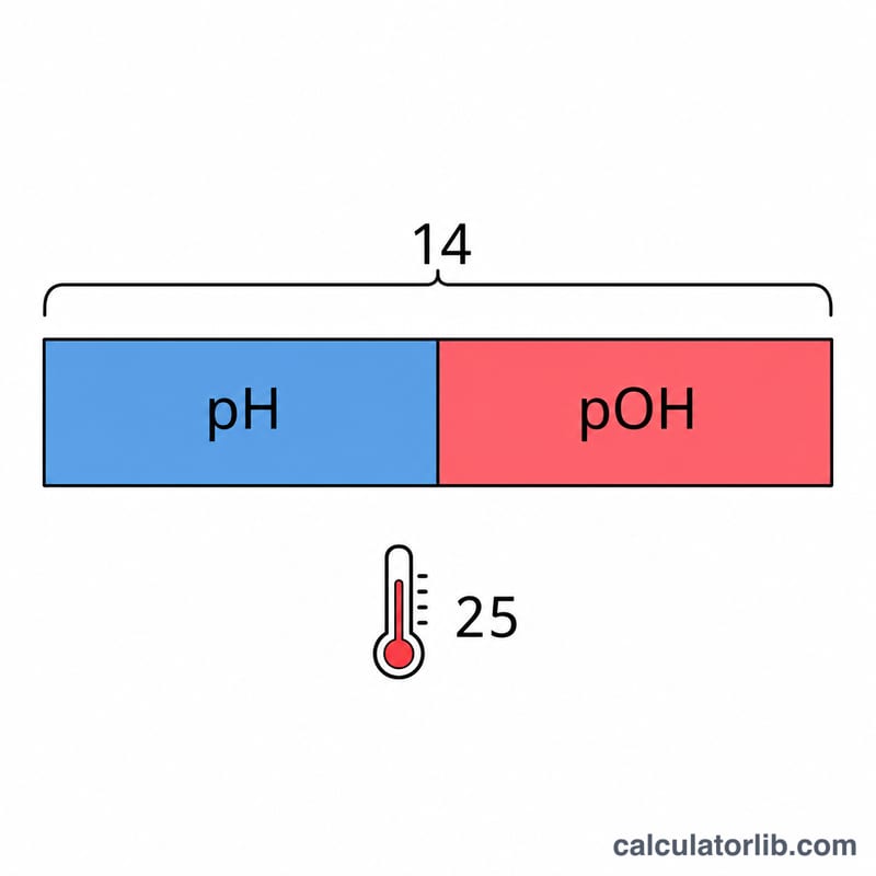 Relationship between pH and pOH summing to 14 at 25 degrees Celsius