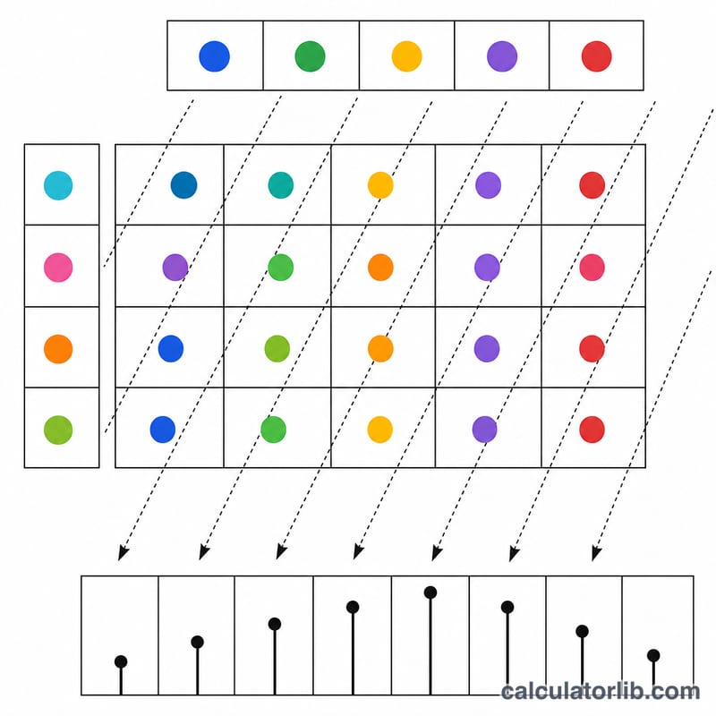 Convolution computed as a multiplication grid summed along diagonals