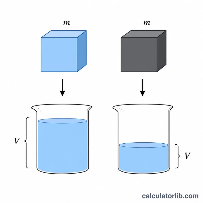 Bar comparison of equal mass converting to different volumes for two substances
