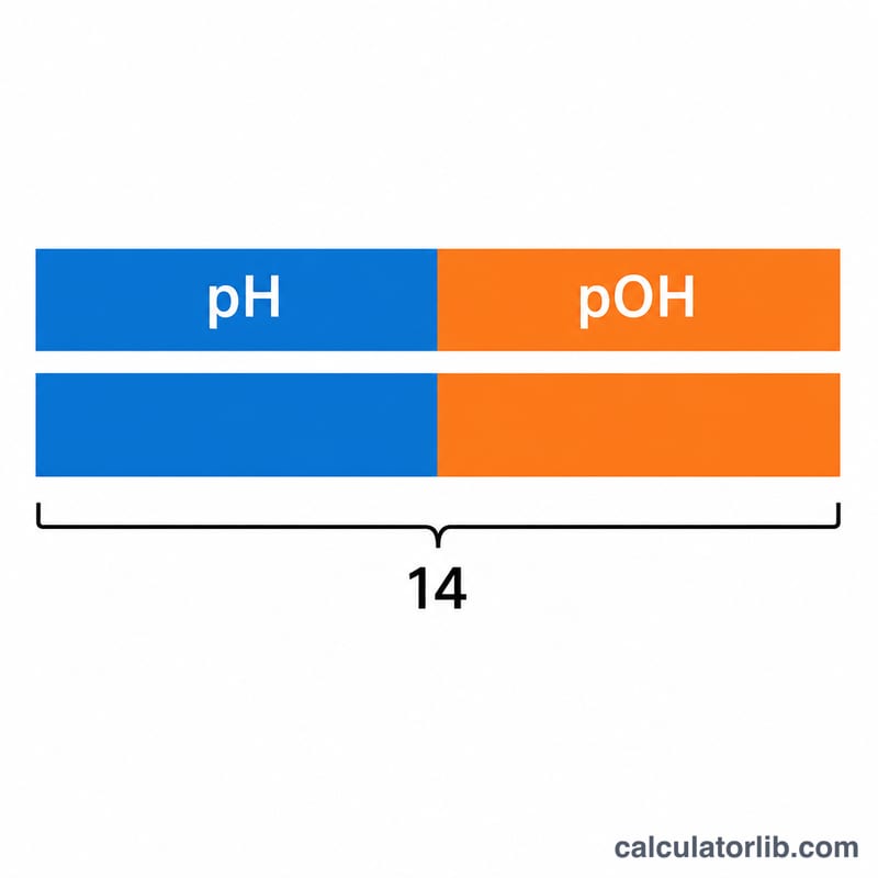 Diagram showing pH plus pOH equals 14 as two complementary bars