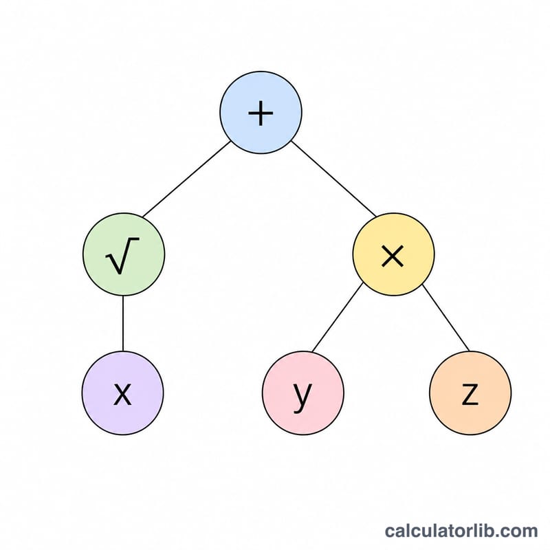 Formula tree showing how an expression with variables and functions is parsed