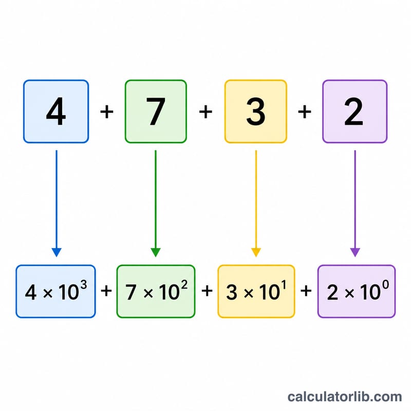 A number expanded into a sum of each digit times a power of ten