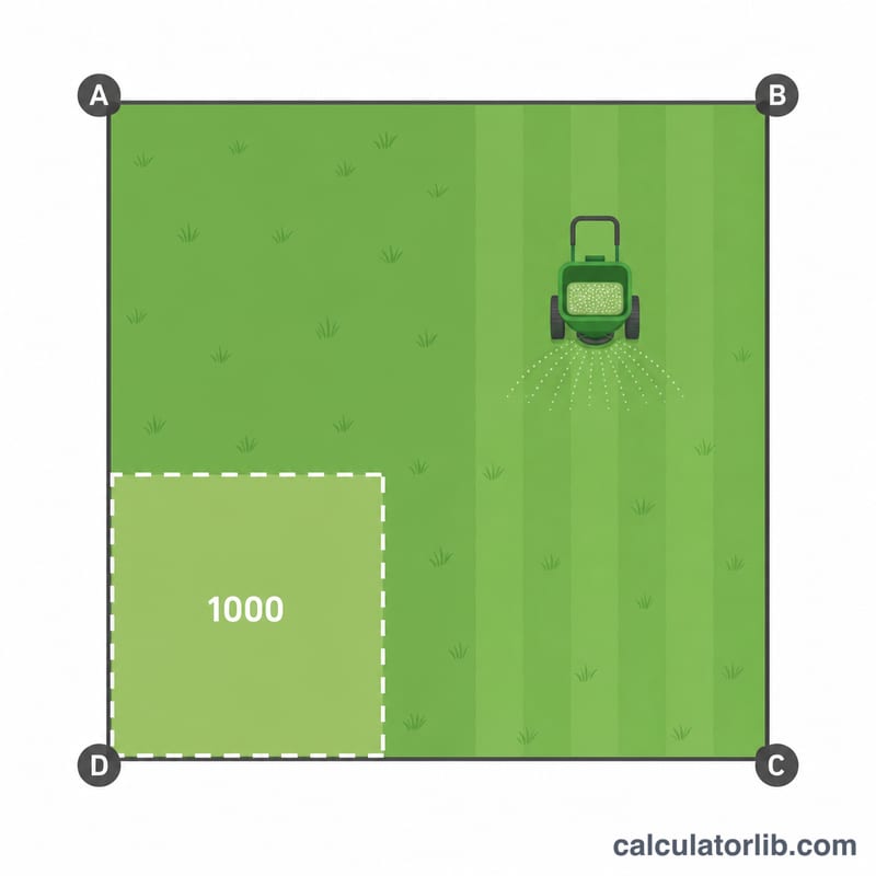 Lawn divided into 1000-square-unit reference area with a spreader
