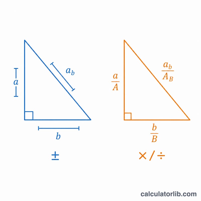 Comparison of absolute error addition in quadrature for sums versus relative error addition in quadrature for products