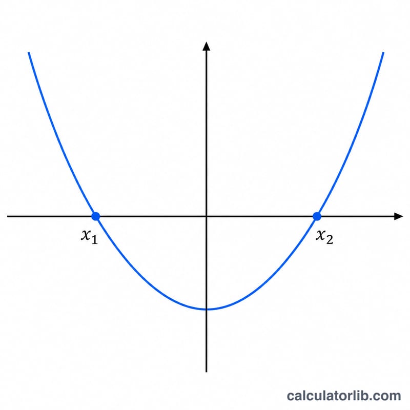Parabola crossing the x-axis at two roots x1 and x2