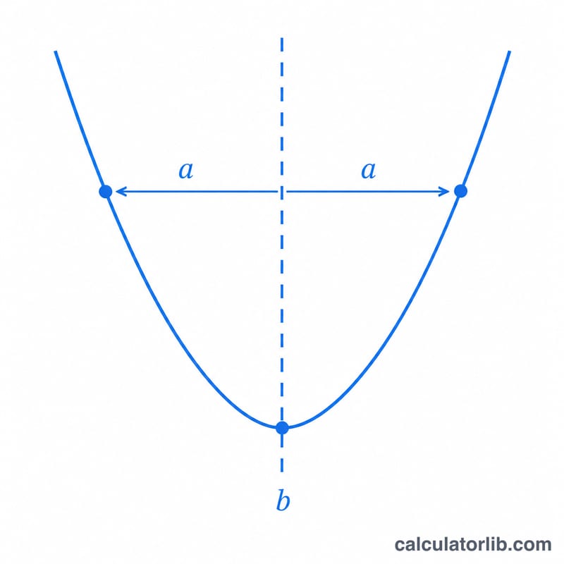 Two mirror-image points on a parabola at equal distance from the symmetry axis