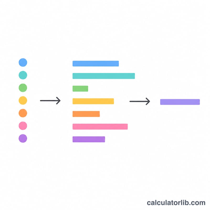 Step diagram of computing absolute deviations from the mean and averaging them