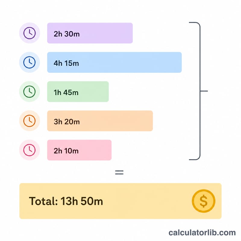 Stacked time entry bars summing into a total billed amount