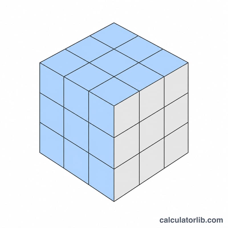 Cube made of small unit cubes stacked three by three by three