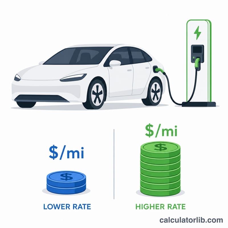 Electric car charging with a coin-stack comparison of energy cost per mile