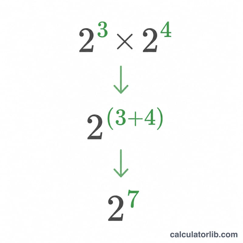 Worked example combining exponents step by step