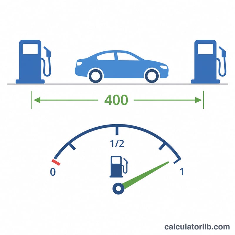 Hình minh họa một chiếc xe di chuyển giữa hai lần đổ xăng để tính MPG