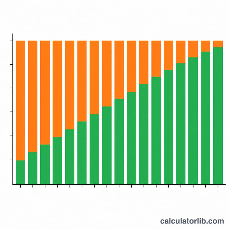 Stacked bar chart comparing how each payment divides into interest and principal over time