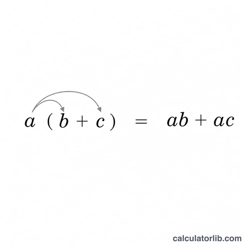Flechas que muestran el factor a multiplicando tanto a b como a c dentro del paréntesis