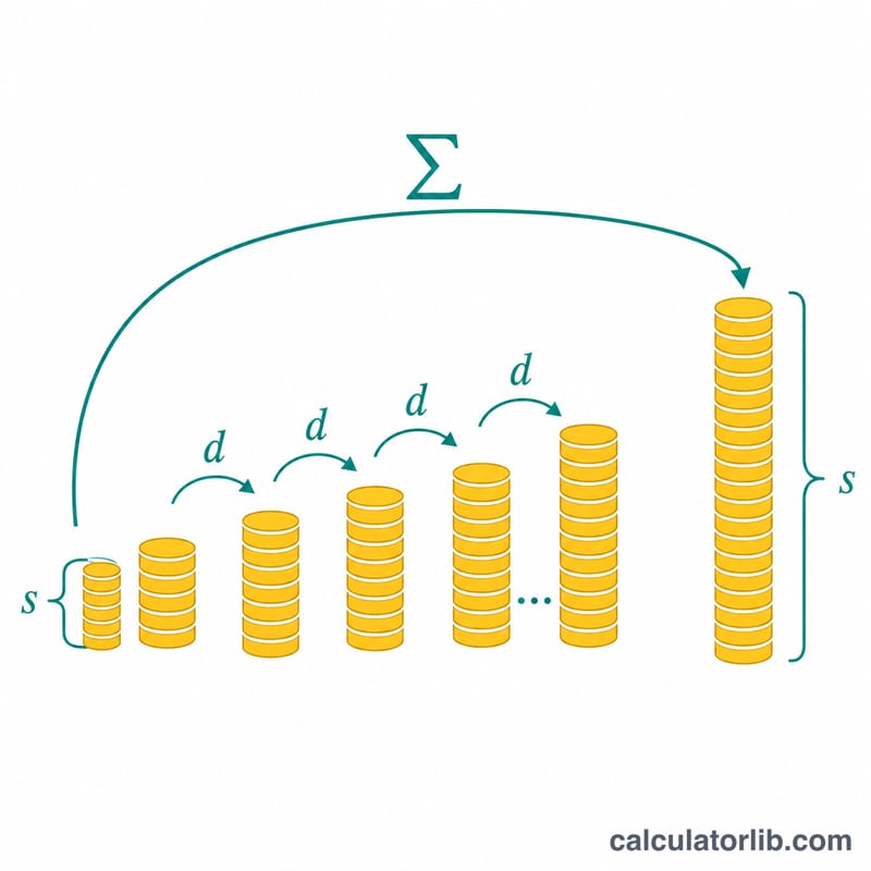 Diagrama de una serie aritmética que ilustra la fórmula de ahorro