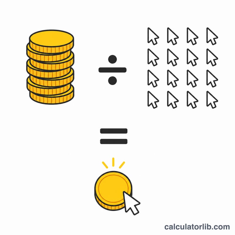 Worked example showing ad spend and clicks resulting in a per-click cost
