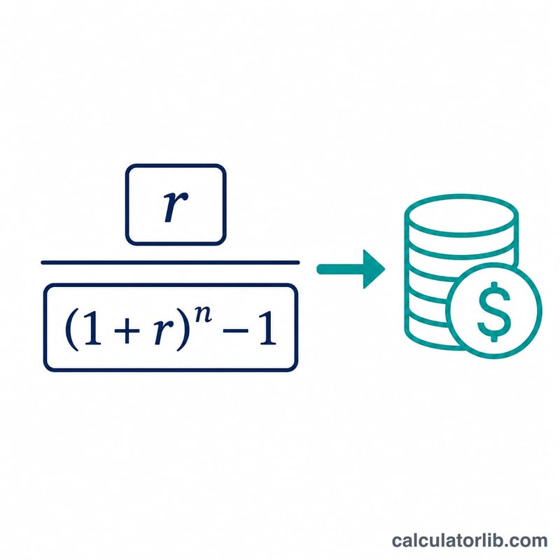 Sinking fund factor formula shown as ratio of interest rate to compound growth minus one